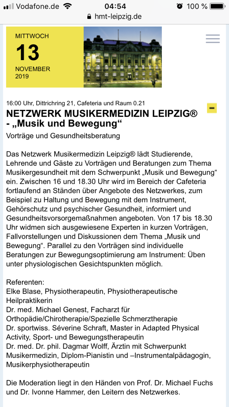 Gesundheitstag HMT Leipzig 13.11.2019 w/ Netzwerk Musikermedizin Leipzig Gesundheitstag HMT Leipzig 13.11.2019 w/ Netzwerk Musikermedizin Leipzig