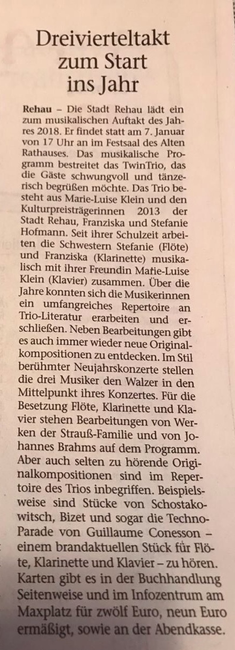 TwinTRIO 2018,Stefanie Hofmann (Flöte), Franziska Hofmann (Klarinette), Marie -Luise Klewer (Klavier) TwinTRIO 2018,Stefanie Hofmann (Flöte), Franziska Hofmann (Klarinette), Marie -Luise Klewer (Klavier)