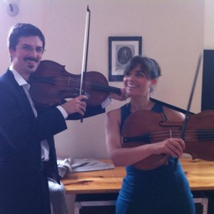 Dávid and Franciska try out instruments of the french violin family
