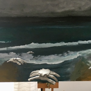 Survivors  (2023)  acrylic on canvas  l  white clay unfired  l  digital photomontage