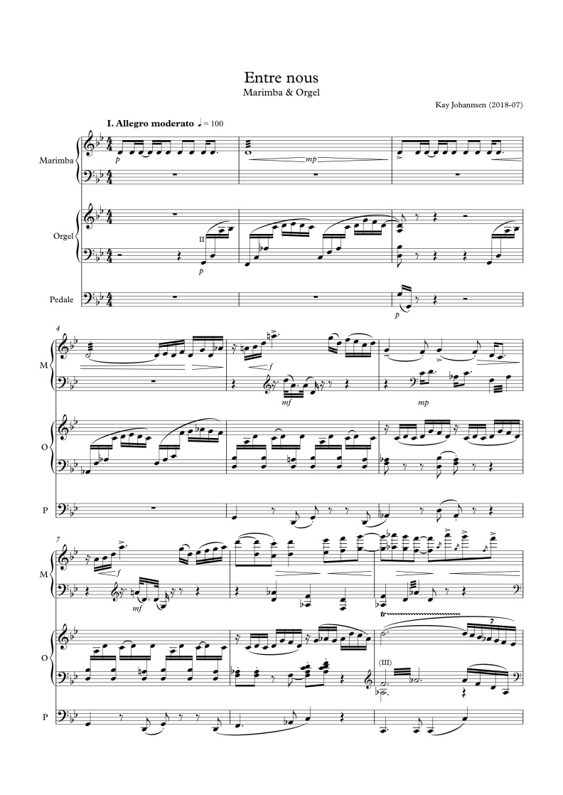 Entre nous (Marimba, Orgel), 1. Satz (Anfang)